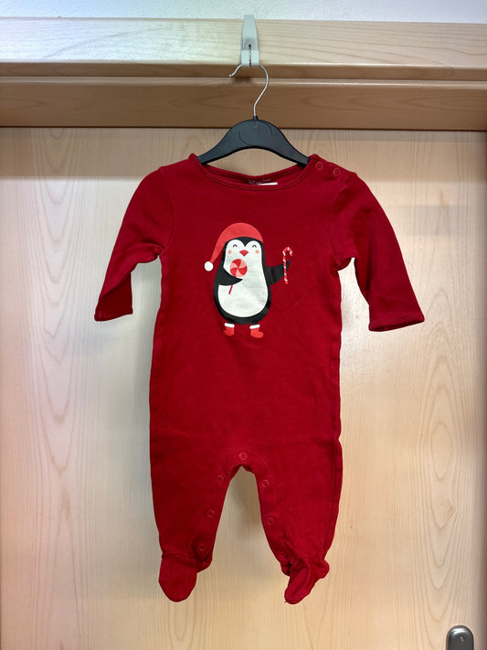 Gr.68 einteiliger Schlafanzug lang, rot m. Pinguin