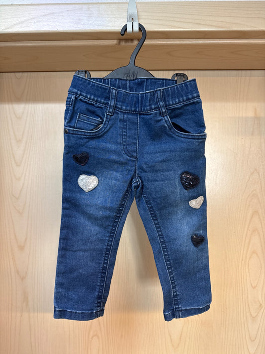 Gr.86 Topolino Jeans  jeansblau m. Pailletten Herzen