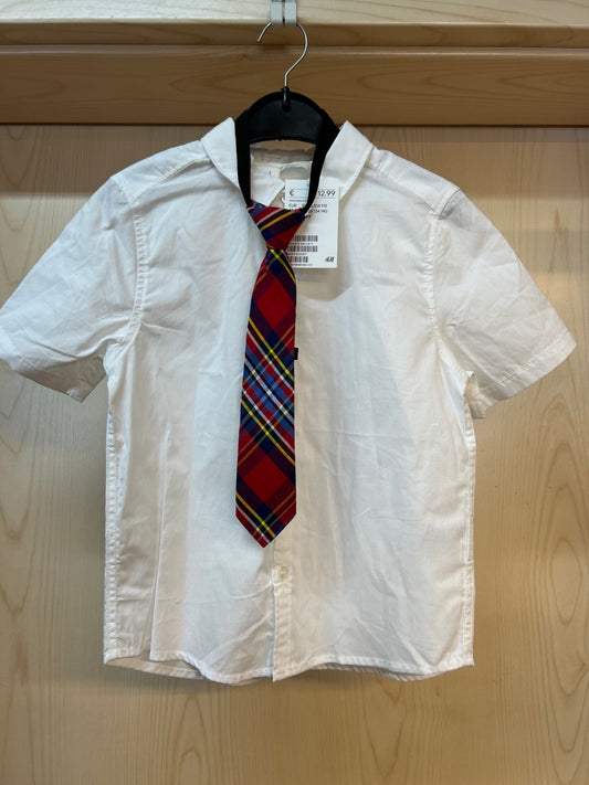 H&M Kurzarm-Hemd Weiß m. Krawatte Gr. 116