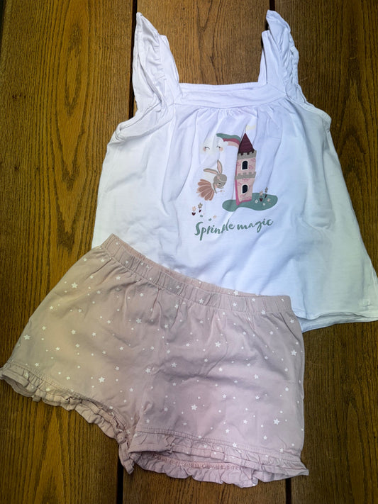 H&M kurzer zweiteiliger Schlafanzug weiß/ rosa Gr. 122/128