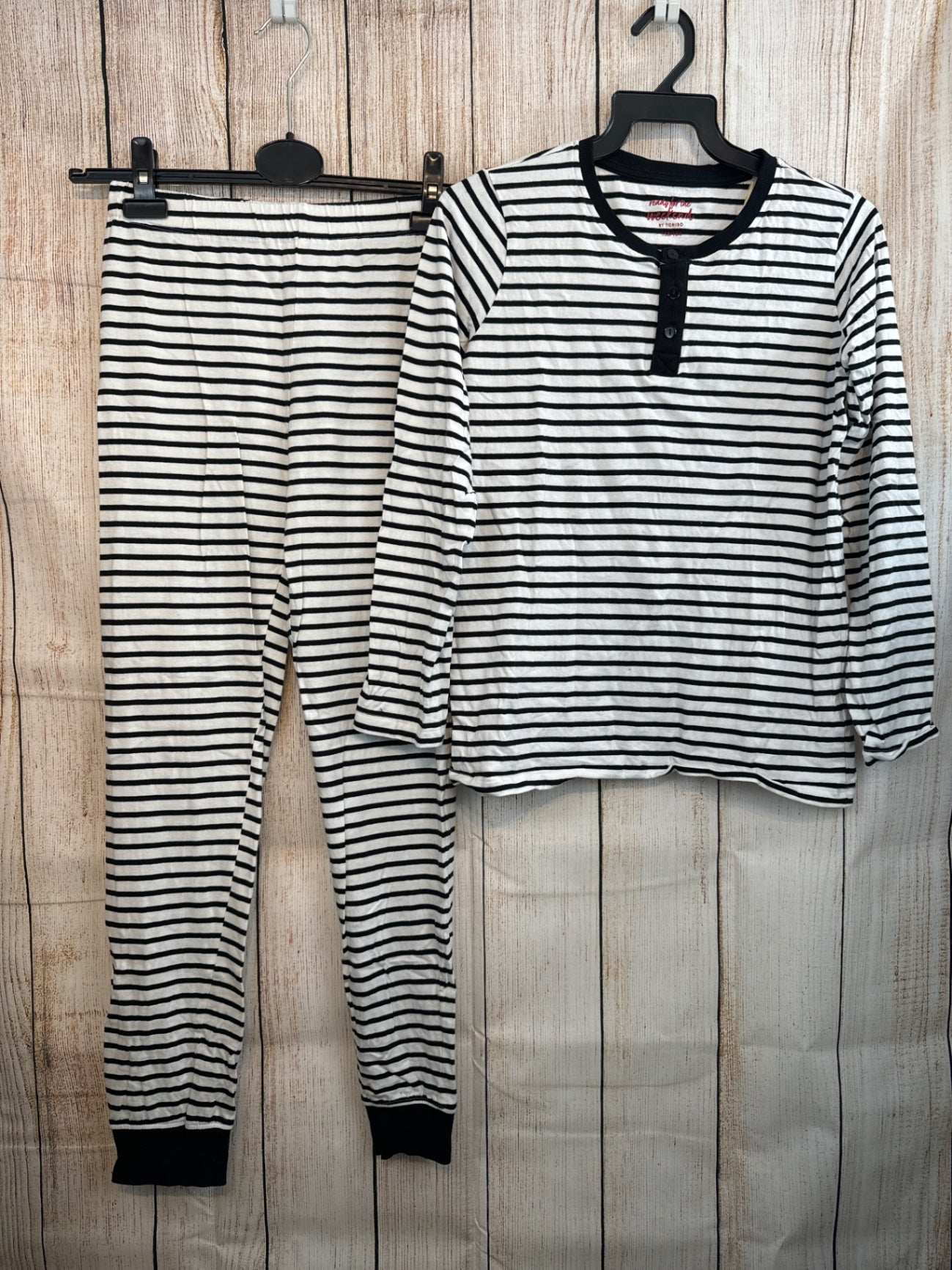 Tchibo zweiteiliger langer Schlafanzug dunkelblau/ weiß geringelt Gr. 158/164