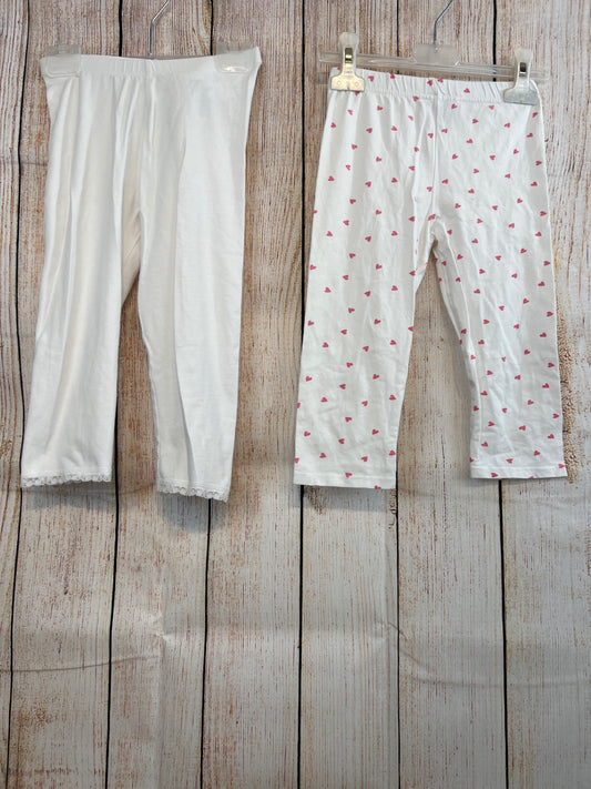 H&M Doppelpack Capri Leggings Weiß/ weiß m. kleinen rosa Herzen Gr. 128