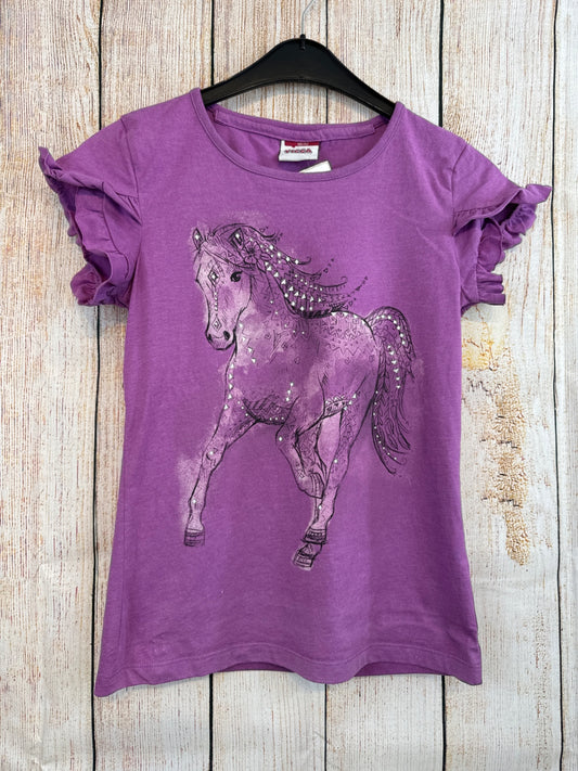 yigga T-Shirt Lila m. Pferd Gr. 146/152